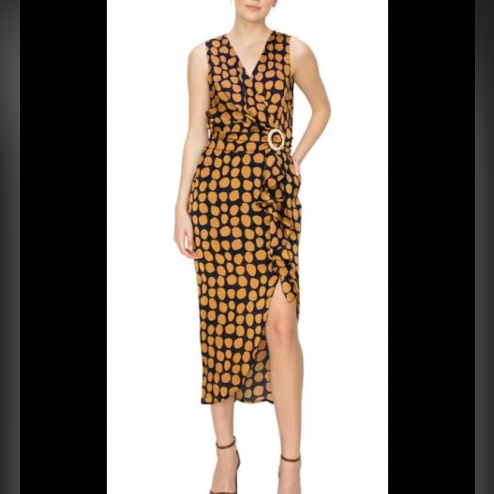 New Melloday Polka Dot Faux Wrap Dress